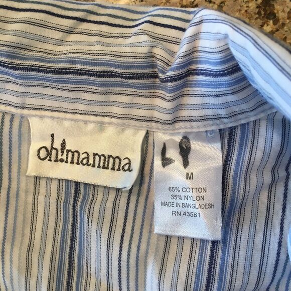 Oh! Mamma Size Medium Baby Doll Blue Top Blouse Tie Waist V Neck - Picture 10 of 12
